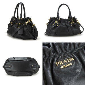 Prada black bag convertible top handle buckle Leather Soft Calf